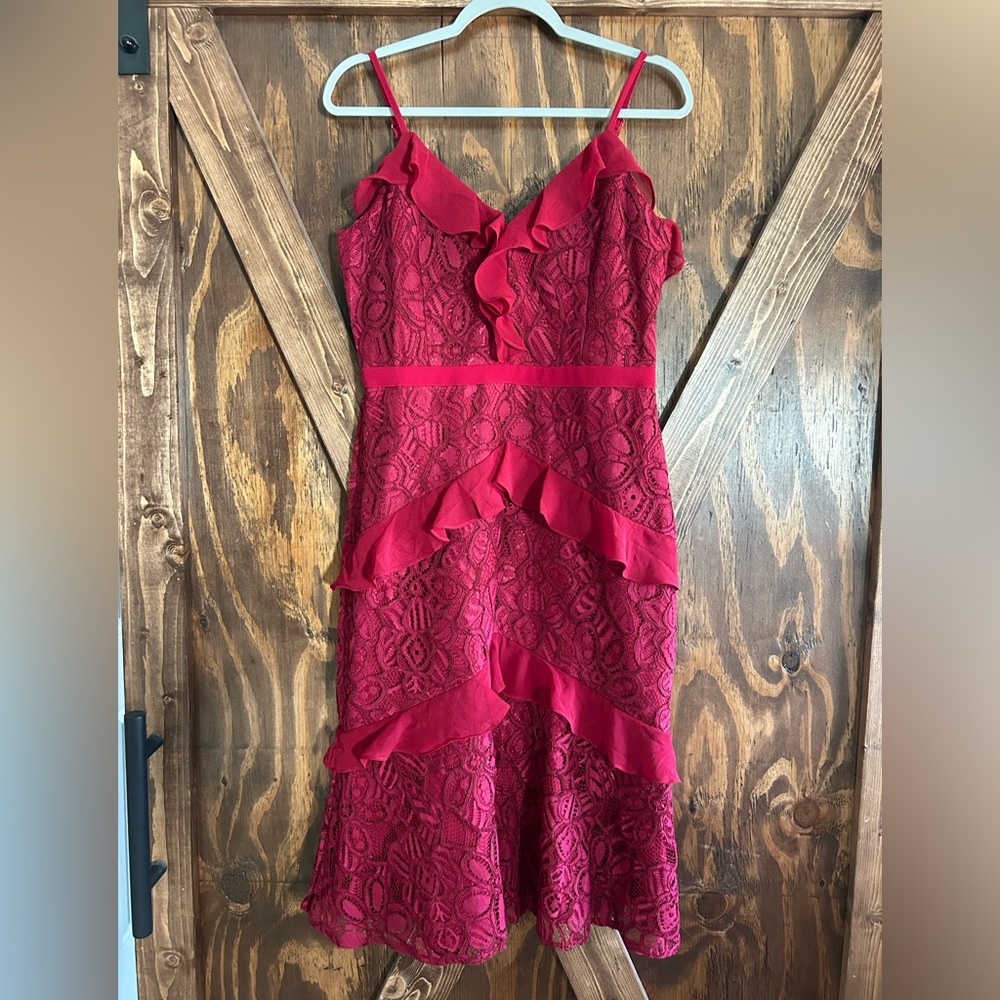 Adelyn Rae Red Lace Midi Cocktail Dress